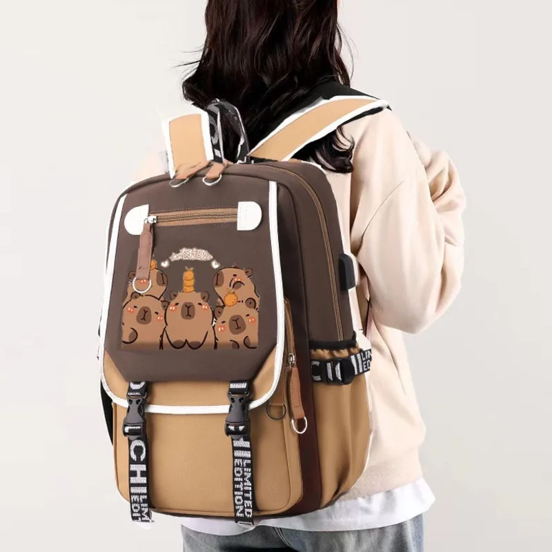 Capybara Backpack Kawaii Capybara Stylish Computer Backpack Animal Print School BagLarge Capacity Adjustable Strap Schoolbag