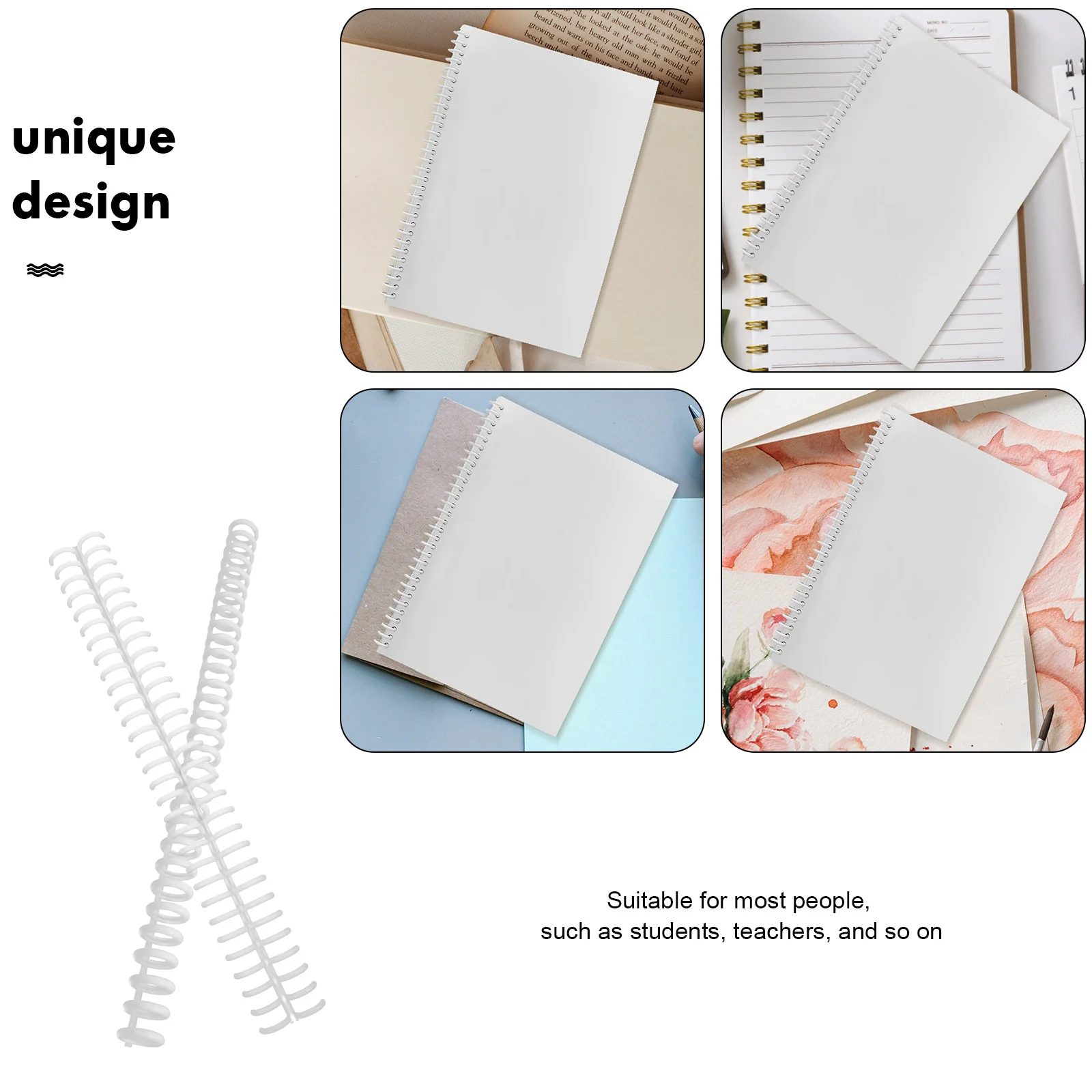 White Loose Leaf Ring Binder, encadernação de plástico para notebook, delicado para substituição, espiral branca, 10 pcs