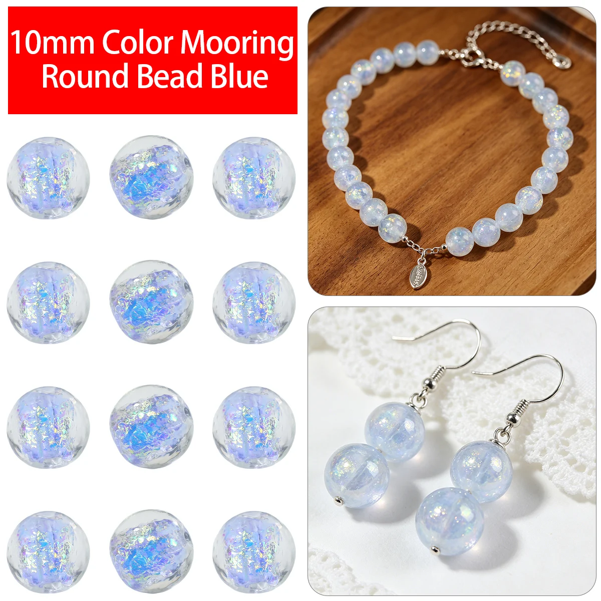 10mm 2pcs Glass Colorful Platinum Finish Round Beads Blue Spacer Loose Beads For Jewelry Bracelets Necklace Making DIY Accessori