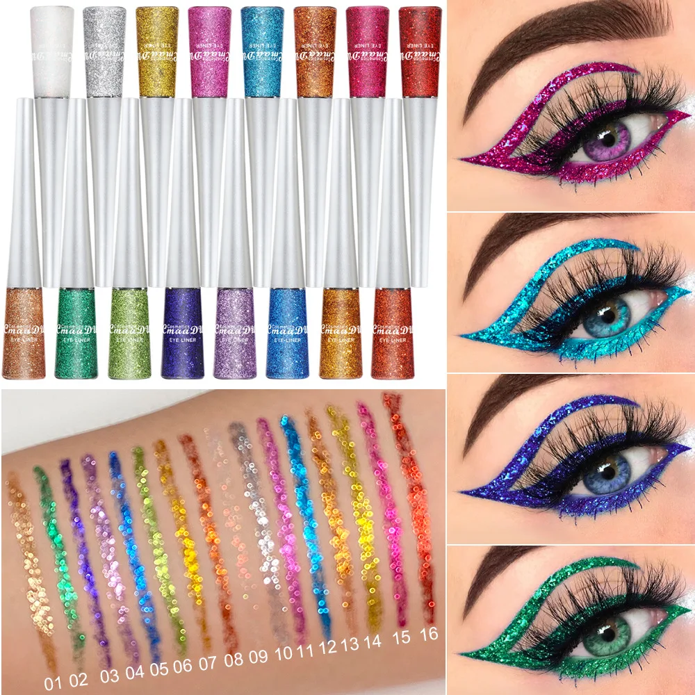 Women Eye Liners Waterproof Colorful Liquid Glitter Eyeliner Shiny Sequins Diamond Eyeliner Korean Pearlescent Makeup Cosmetic