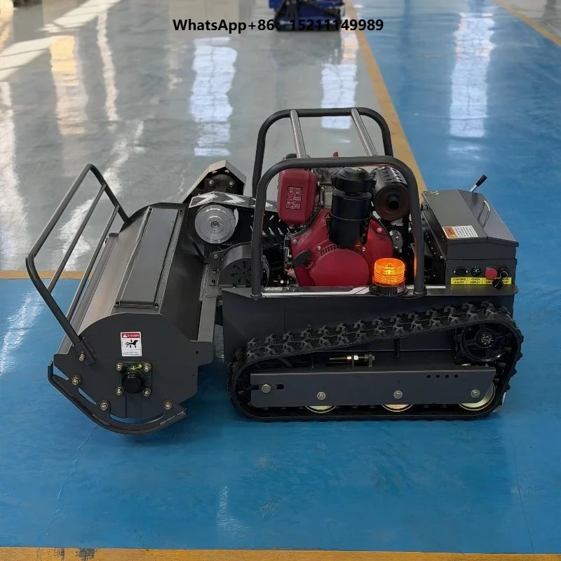 Powerful Lawn Mower with Hydraulic Crawler System, Remote Controlled Flail Cutter for Rugged Mountain Terrain