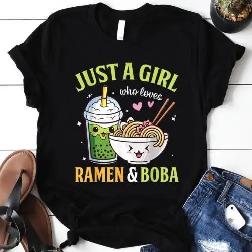 

Just a Girl Who Loves Ramen and Boba Kawaii Japanese Anime T-Shirt