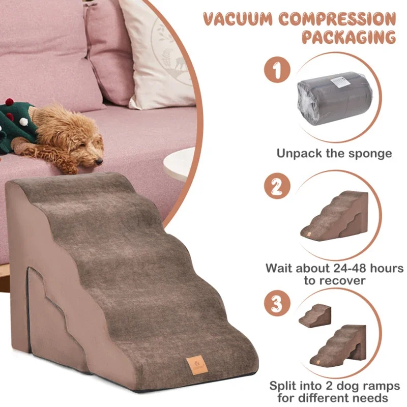 

Non-Slip Soft Material Pet Dog Steps Bed 22 Inches and 11 Inches Foam Pet Stairs Set with 5-Tier and 3-Tier Dog Ramps