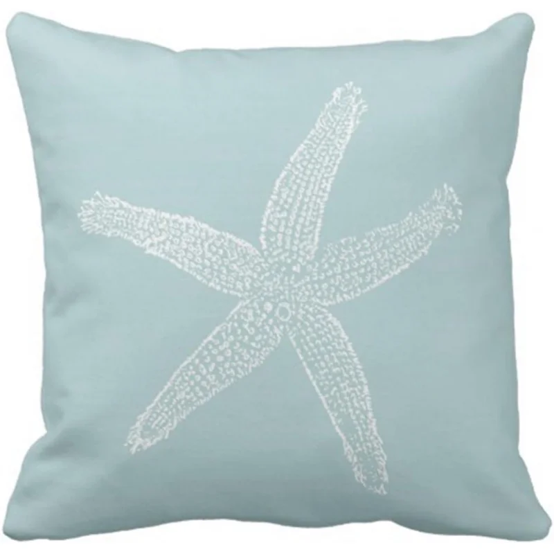 

Blue pillowcase retro starfish sea foam blue fish decoration home decoration square 18 x 18 inches