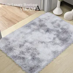 VIKAMA Tie-Dye Fuzzy Carpet Ultra-Soft Bedroom Non-Slip Interior Carpet Children's Room Home Decor Nursery Rectangular Floor Mat