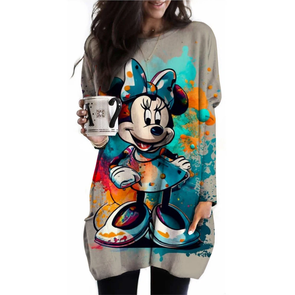 Fashionable women's T-shirt Disney's Mickey Mouse print T-shirt casual top long sleeved shirt Harajuku women's streetwear patter