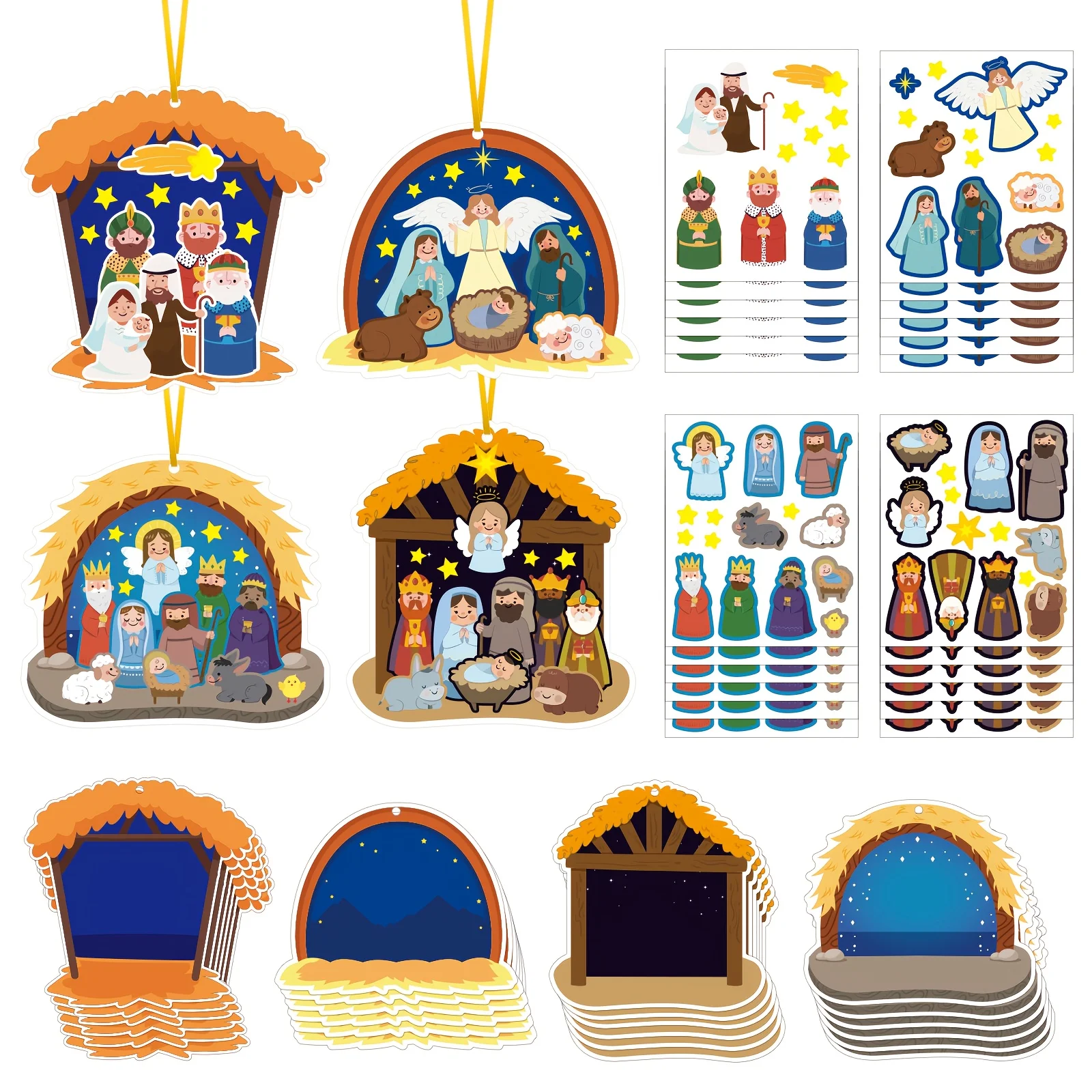 24-teiliges Weihnachtsschmuck-Set, handgefertigt, Jesus Borth, Krippenszene, Religion, Kartenaufkleber, Krippenszene, Karte, Baumschmuck-Set