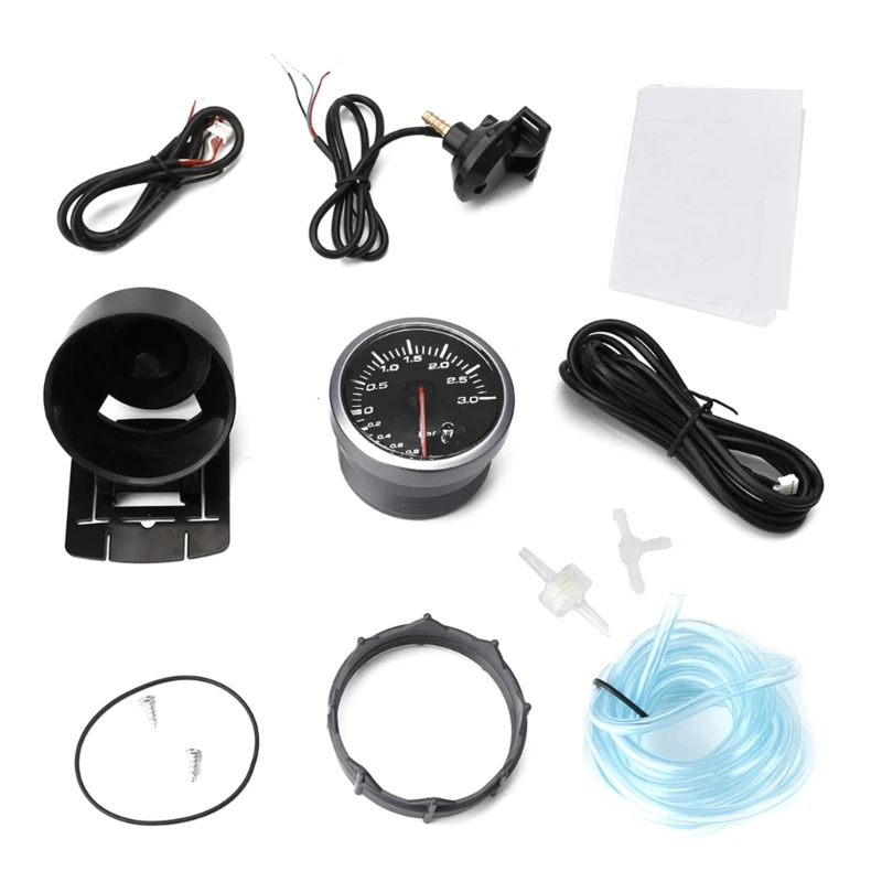 Durable 60MM Auto Car Pressure Gauge Boosts Turbos Gauge 12V 0~3BAR Accurate Engine Monitoring Improve Engine Efficiency