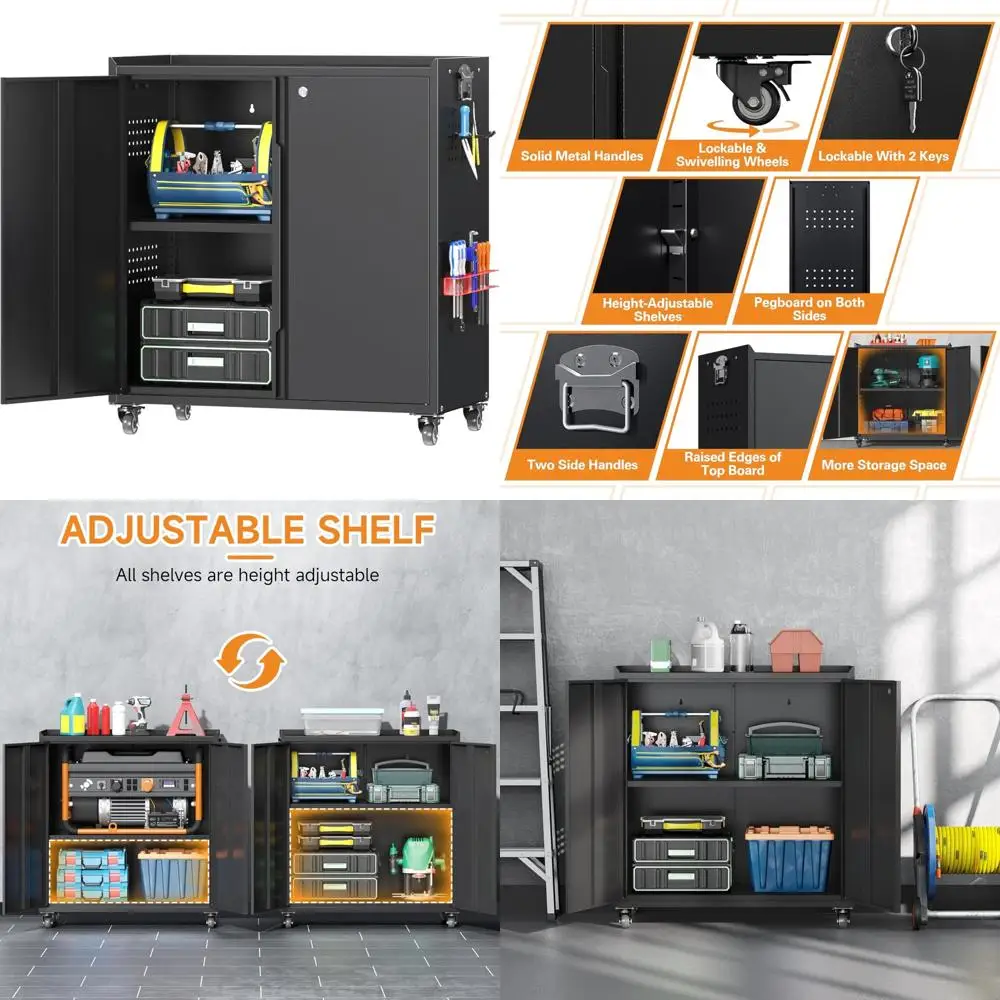 Armadietto portautensili portatile in acciaio con serratura e ripiani regolabili, deposito scorrevole per garage e officina