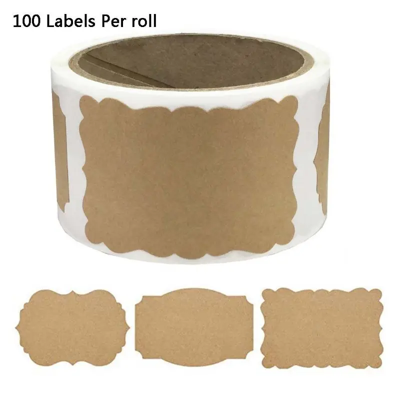 100 pezzi/rotolo etichette in carta Kraft vuote etichette adesive regalo decorazione per barattoli marmellata