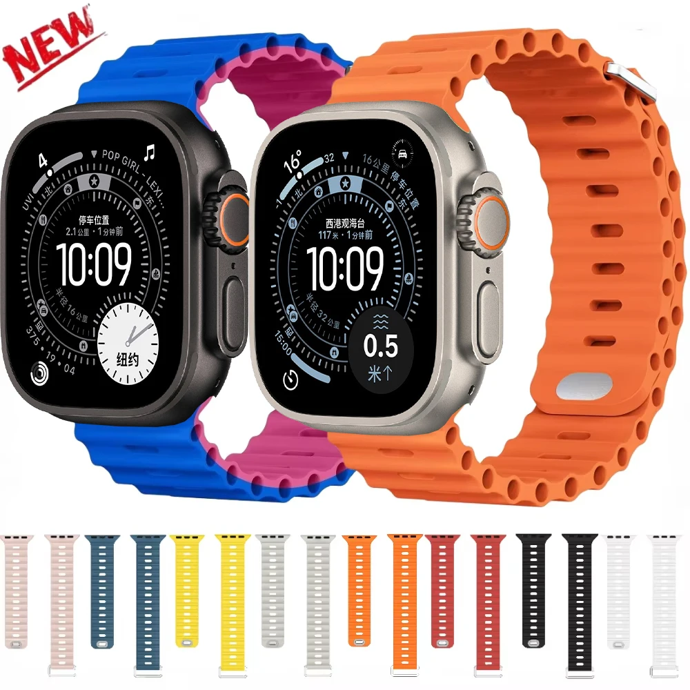 

Силиконовый ремешок Ocean для Apple Watch Band Ultra, браслет для iWatch Series 10 9 8 7 SE 5 6, 49 мм 45 мм 41 мм 44 мм 40 мм 42 мм 46 мм 45 мм
