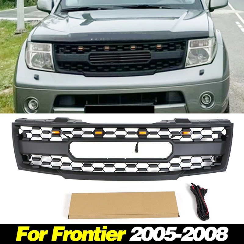 Front Grill With Led Lights Bumper Grille Modification Accessories Auto Parts Fits For 2005-2008 Nissan Frontier Grill