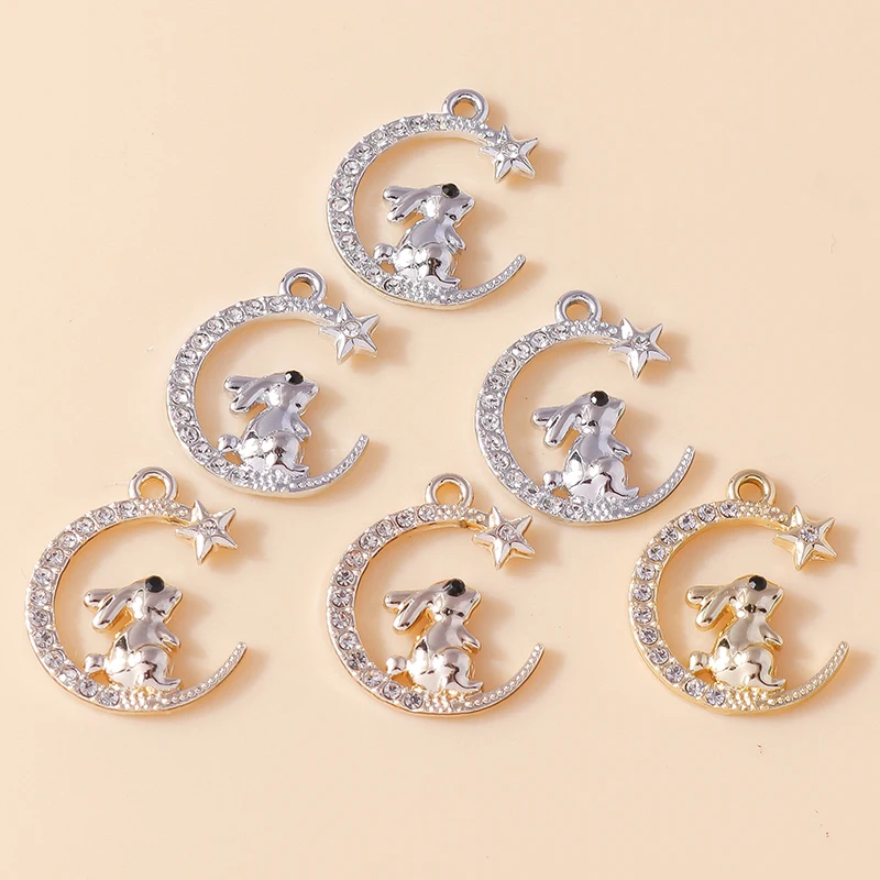 Leslie 10 Stück exquisiter Kristall-Anhänger mit Halbmond-Kaninchen-Motiv für Halskette, Armband, Ohrringe, Damenschmuck, Zubehör zum Selbermachen – Detail 5