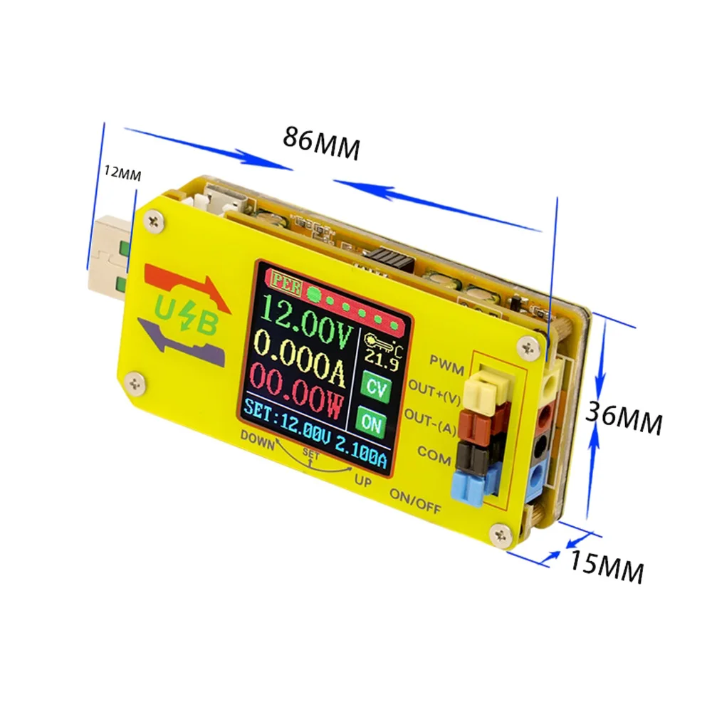 XY-UDTA CNC USB Voltage Step Up Down Power Supply Module 1.44 inch LCD Display 15W Voltmeter Ammeter Coulometer PWM Generator