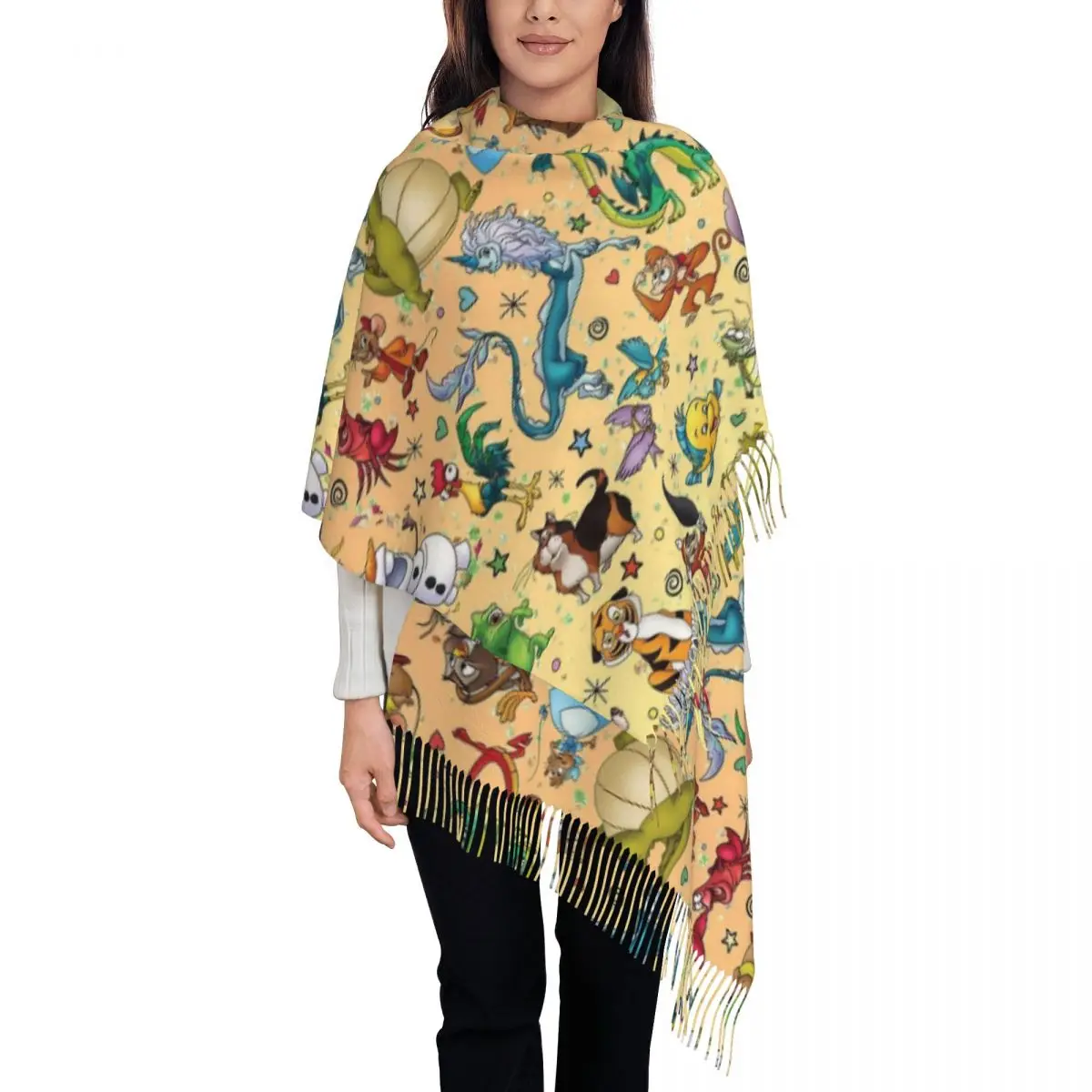 

Sidekicks Stitch Scarf for Womens Warm Winter Cashmere Shawl Wrap Olaf Heihei Mushu Fantasyland Long Large Shawl Scarf