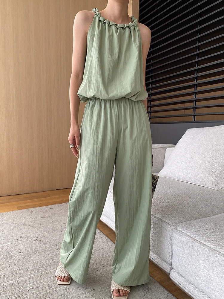 [LANMREM] 2 Piece Set Clothing For Women Solid Sleeveless Top Pleated Loose Pants Female Clothes 2024 Summer New 26D9646