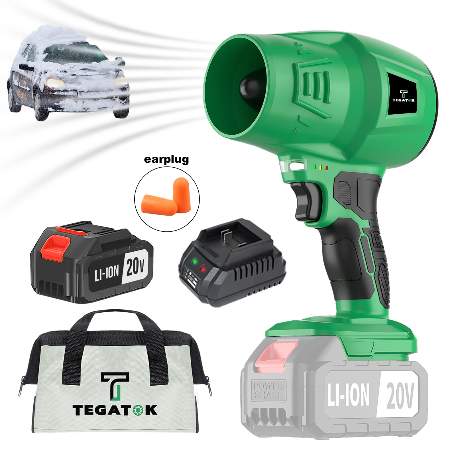 

Tegatok Super Powerful Violent Fan, , Blows Water, Air, Dust, Leaves, Snow, Vacuum, with 4.0AH Battery, One Hour Quick Charger