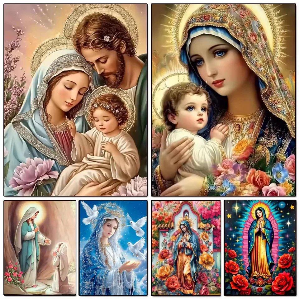 Peinture Diamant 5D DIY Vierge Marie, Mosaïque Diamant Enfant, Portrait Brodé Religieux, Nouveauté 2026, Tableau Décoratif