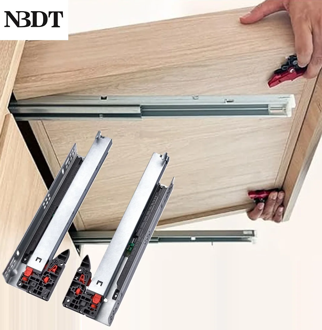 1 Paar Untermontierte, verdeckte Schubladenschienen mit Soft-Close-Funktion / Push-to-Open, vollausziehbar mit abnehmbarem Clip