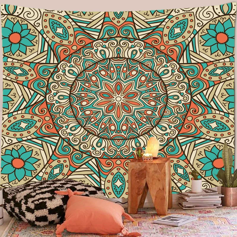 Indian Psychedelic Mandala Print Tapestry Wall Hanging Boho Hippie Witchcraft Background Wall Dorm Bedspread Rug Decoration