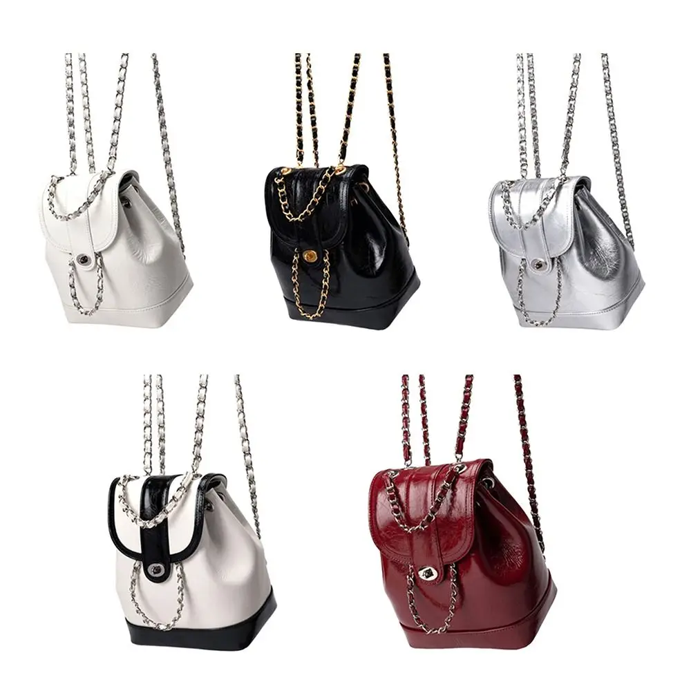 Mini Rucksack Leather Chains Backpack Autumn Winter Oil Wax Shoulder Bag