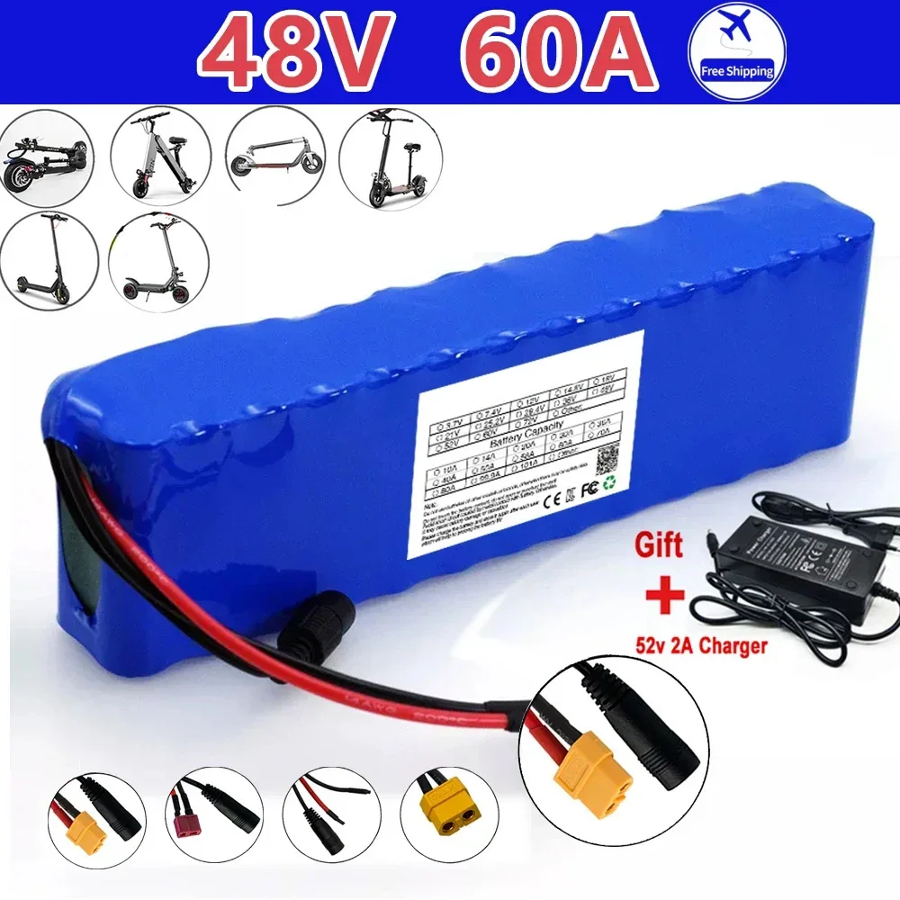 2024 electric scooter Battery 48V 60Ah 1000w 13S2P XT60 Lithium ion Battery Pack 60000mah ForElectric bicycle with BMS+charger