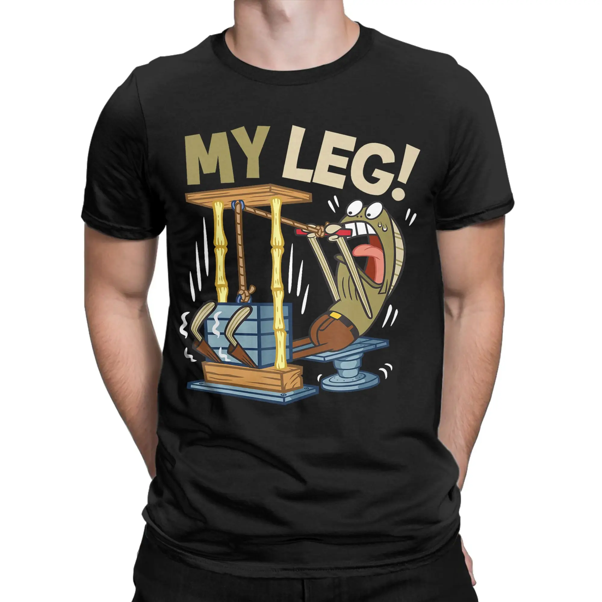 Streetwear T-Shirt My Leg Legs Day Weight Lifting Bodybuilding Spongebobs Cotton Tee Shirt for Mens Summer Short Sleeve Tops