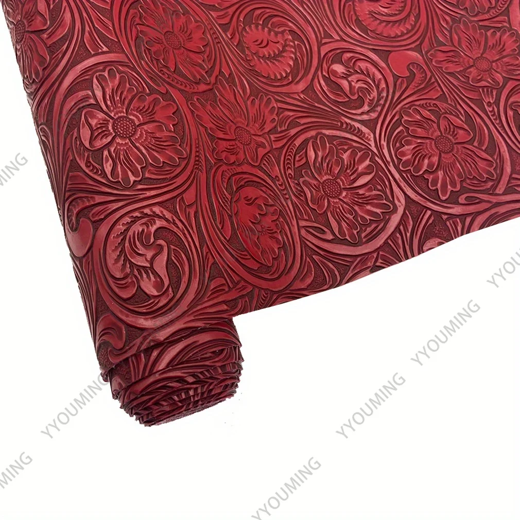 3D Embossed Textured Floral Pattern Faux Leather 32x135cm Vintage Floral Craft Vinyl Fabric Wallet Handbag Sewing Project