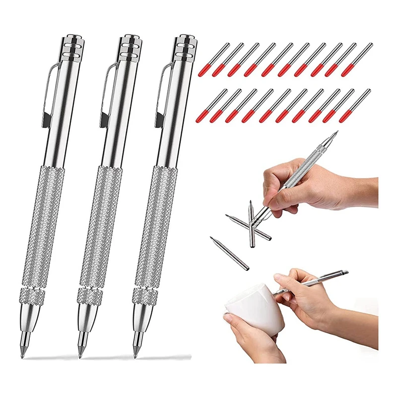 

3Pack Tungsten Carbide Tip Scriber Scribe Tool With Magnet, With 20 Replacement Marking Tip For Glass/Ceramics/Hardened Steel