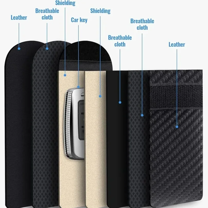 Key Cage Bag Protector Car RFID Signal Blocking Key Fob Protector Anti-Theft Pouch Double-Layers of Carbon Fiber Wholesale