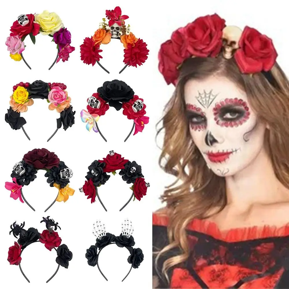 Mexicaanse Rose Flower Crown hoofdband feestkostuum foto rekwisieten dag van de dode zendspoel Boho Halloween hoofddeksels voor vrouwen