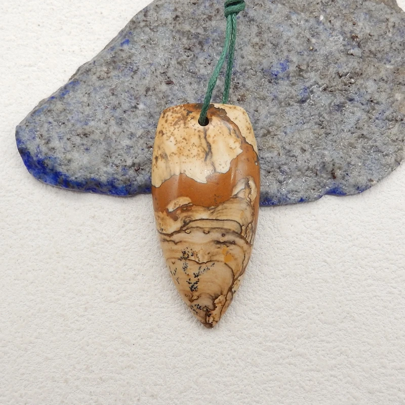 

Semiprecious Natural Stone Picture Jasper Pendant Bead Fashion Jewelry Necklace Accessories 48x23x7mm 13g