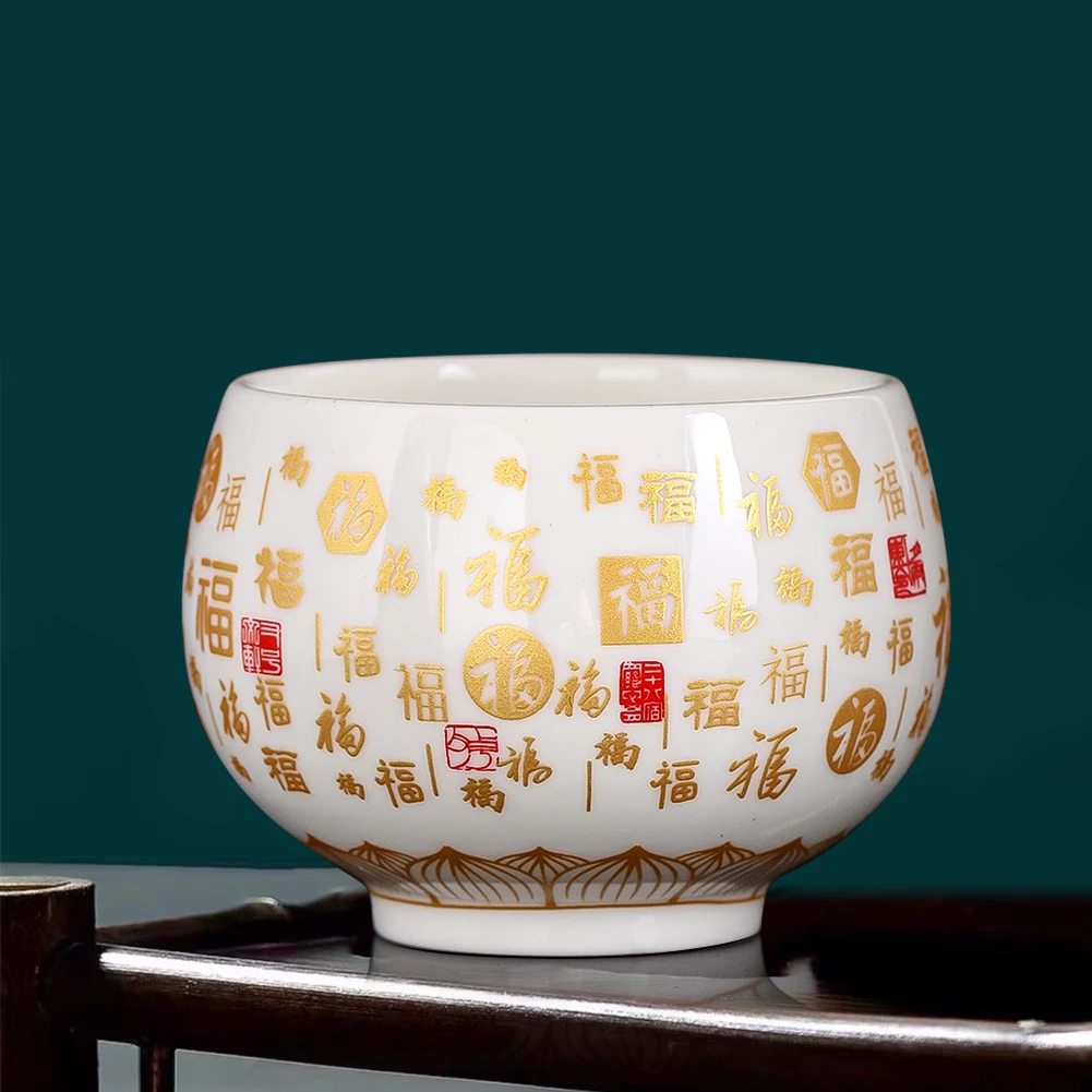 السيراميك مائة بركات السلطانية Baifu ماستر كوب الأبيض الخزف الكونغ فو فنجان شاي فنغ شوي فورتشن ديكور فنجان الشاي الشاي الملحقات #3