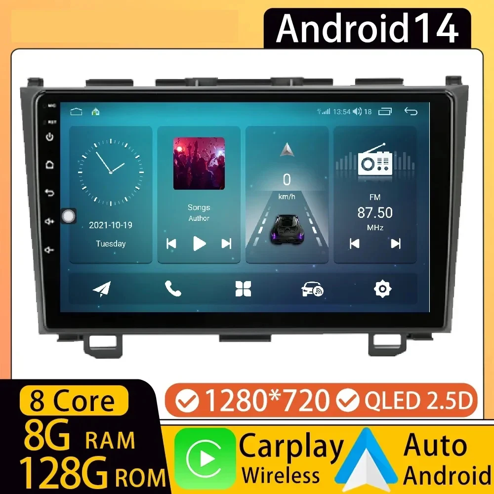

Автомобильное радио 9 дюймов Android 14 для Honda CR-V 3 RE CRV 2006-2009 2010 2011 мультимедийный видеоплеер навигация GPS Carplay головное устройство