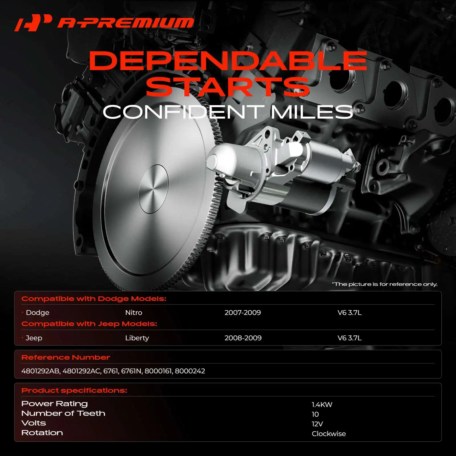 A-Premium Starter Motor for Jeep Liberty 2008-2009 Dodge Nitro 2007-2009