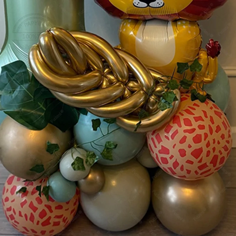 28pcs/set Jungle Safari Animal Olive Green 40inch Number Balloons Set  1 2 3 4 Years Wild One Birthday Party Decorations view 6