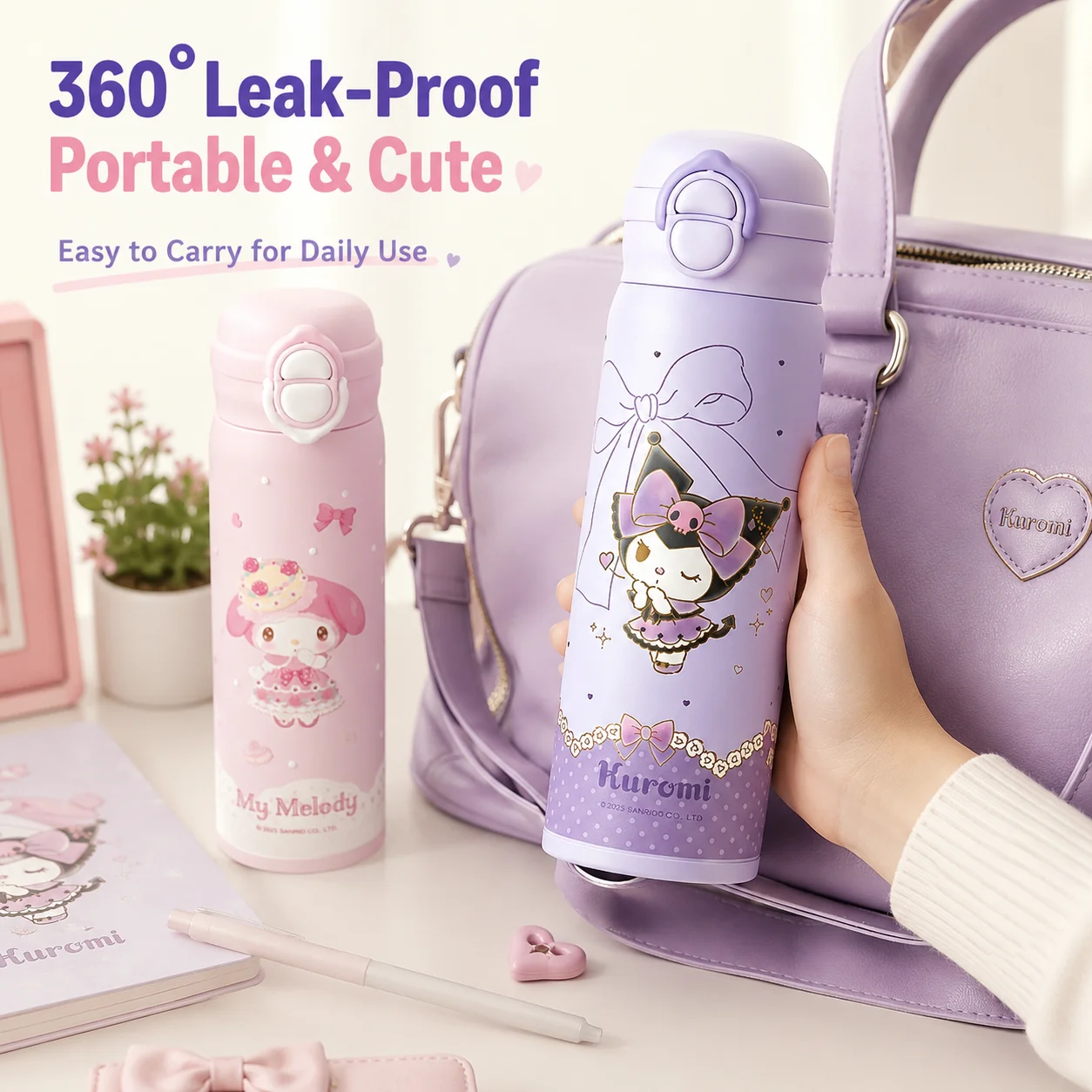 Sanrio 500ML Vacuum Flask SUS316 Stainless Steel Insulated Water Bottle One-Touch Lid 3 Drinking Ways Thermos Cup view 6