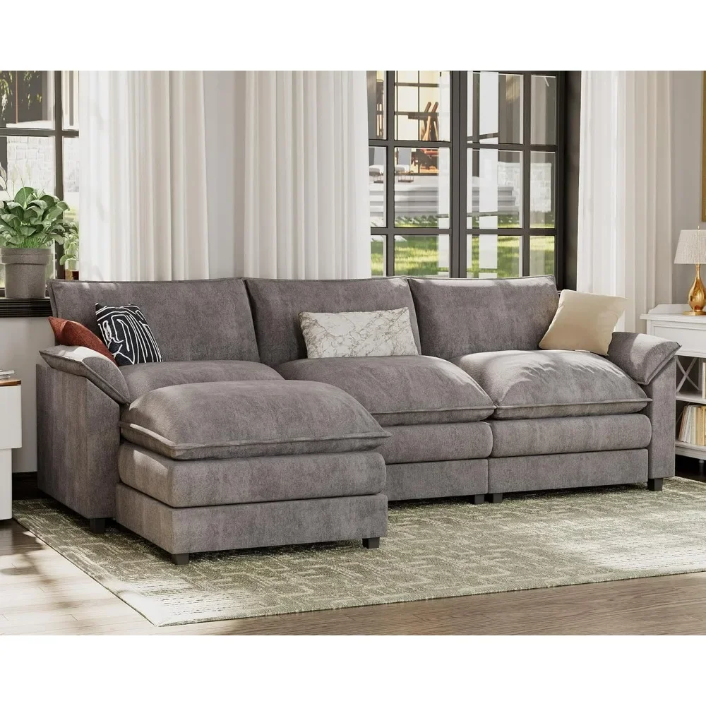 

119” Sectional Modern Deep with Reversible Ottoman, L-Shaped Chenille Fabric Modular Sofa Sleeper Comfy for Living Room，Bedroom