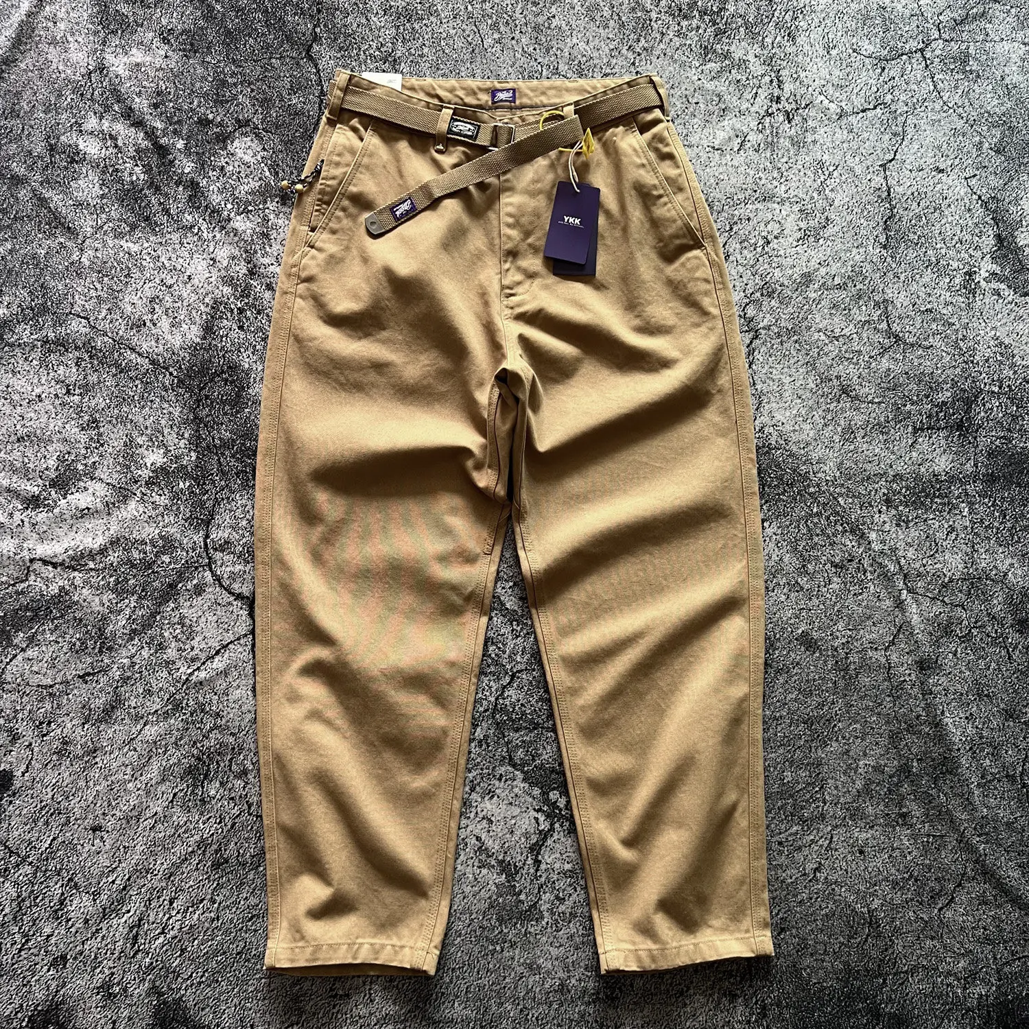 Amekaji American Retro Heavyweight 16oz Ultra-Durable Leather Belt Workwear Pants 100% Cotton Loose Straight-Leg Casual Pants