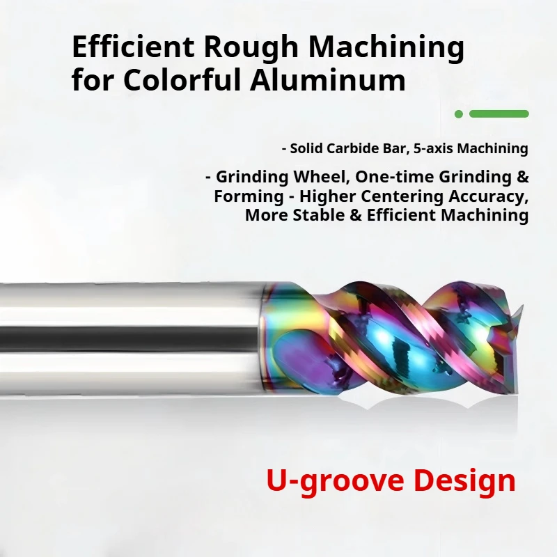 Colorful 3Flutes Short-Blade Aluminum Milling D4-D12 Cutter High-Gloss Tungsten Steel Alloy CNC Tool for Rough Cutting