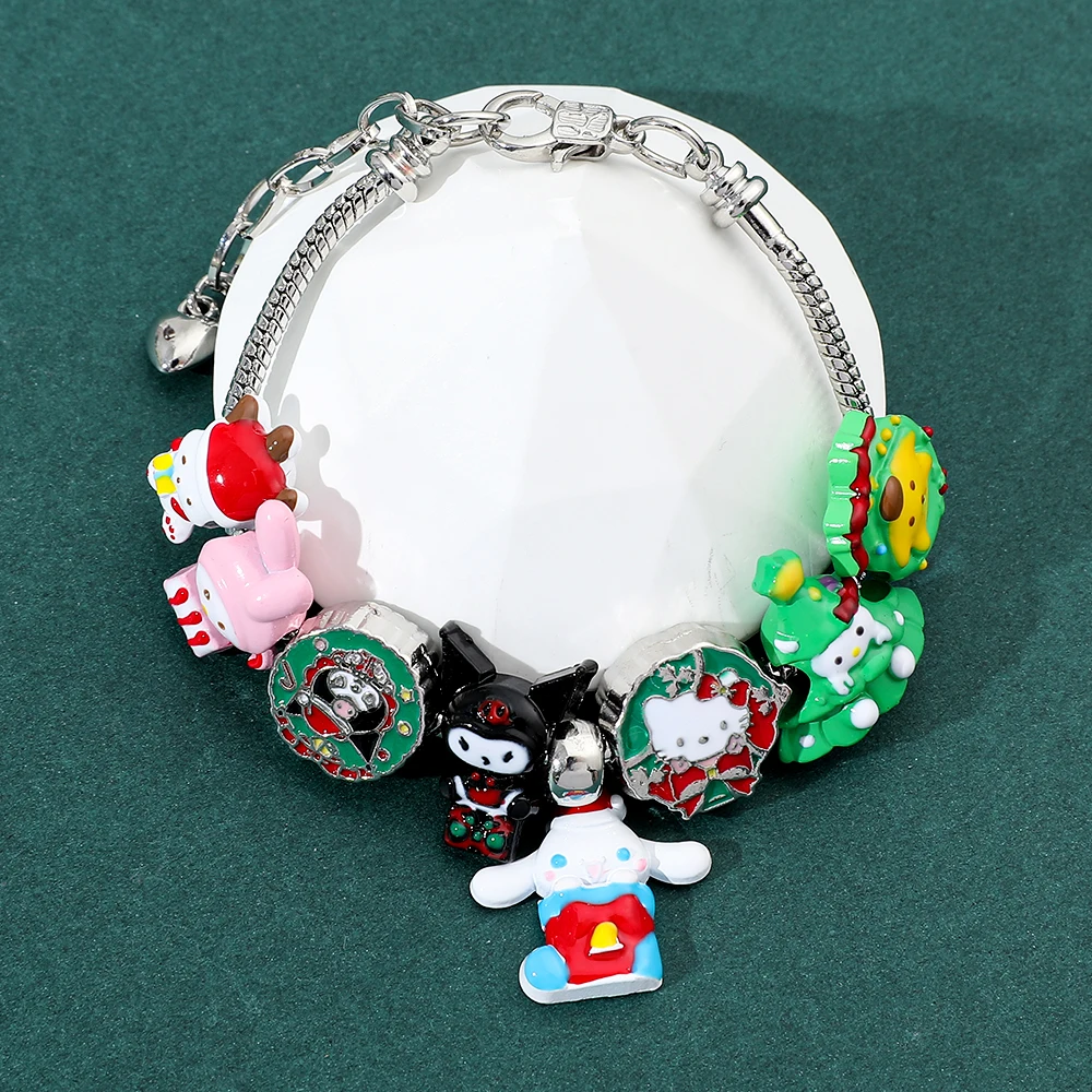 Anime Figure Charms Bracelets Kawaii Hello Kitty Beads Hand Chains for Women Cartoon Kuromi My Melody Cinnamoroll Bangles