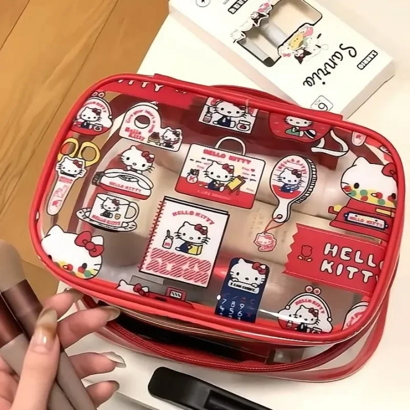 

Мультяшная искусственная ПВХ прозрачная косметичка аниме Kawaii KT Cat дорожная портативная вместительная сумка для туалета