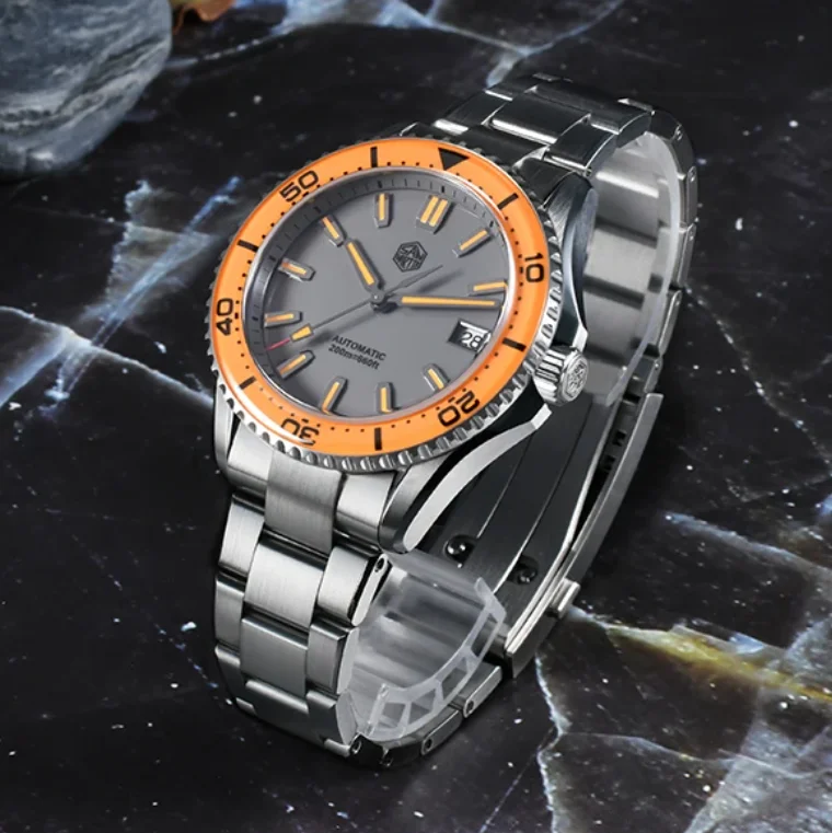 

Мужские автоматические часы San Martin, 39 мм, механические наручные часы для дайвера, 20 бар, NH35, эмалевый циферблат, полностью светящийся сапфировый безель