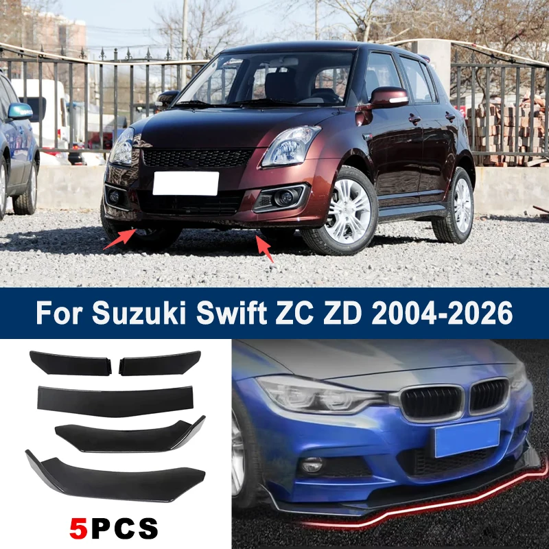 For Suzuki Swift ZC ZD 2004-2026 model, adjustable 5PCS front bumper lip spoiler protection decorative kit, car body kit