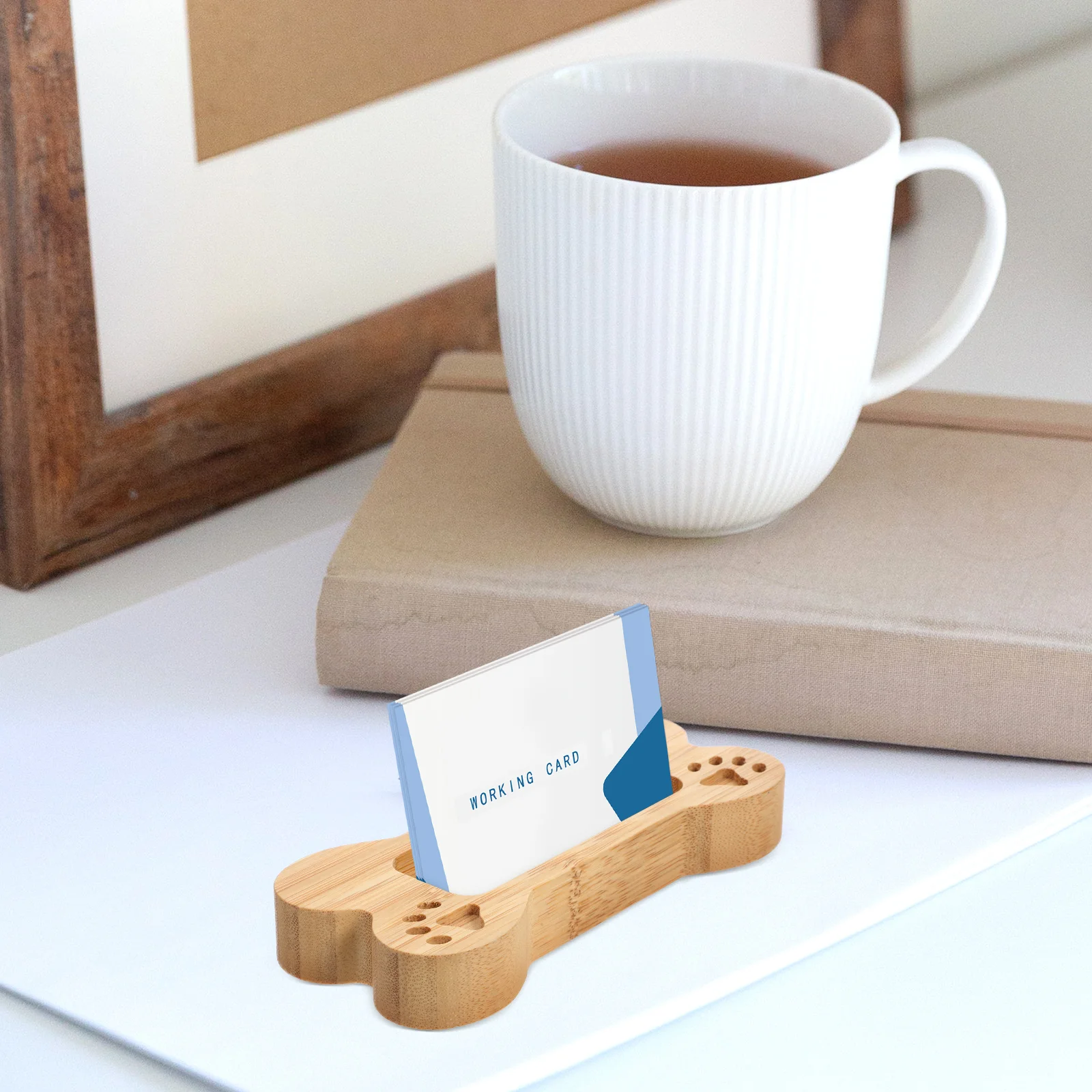 

1pc Bone Holder Bamboo Business Box Desktop Organizer Name Card Business Card Display Container Office Desk Accessory