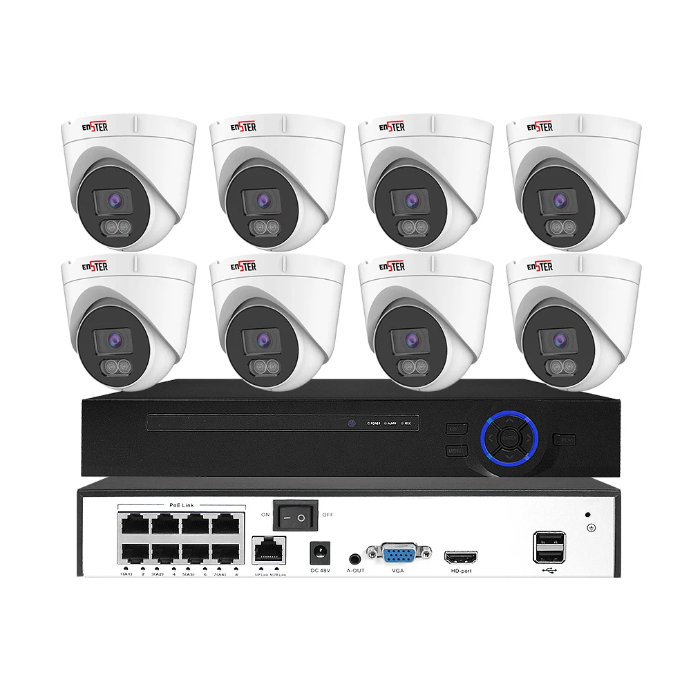 ENSTER OEM Full Color Motion Detection Turret 5MP 4K 8 Channel Night Vision POE HD IP Security Network Surveillancea System