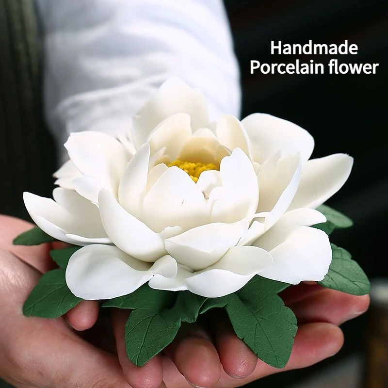 Porcelain Flower Ceramic Peony Handmade Decorative Ornaments Lotus Artwork Incense Holder Handcraft Artware Handwork Creativity