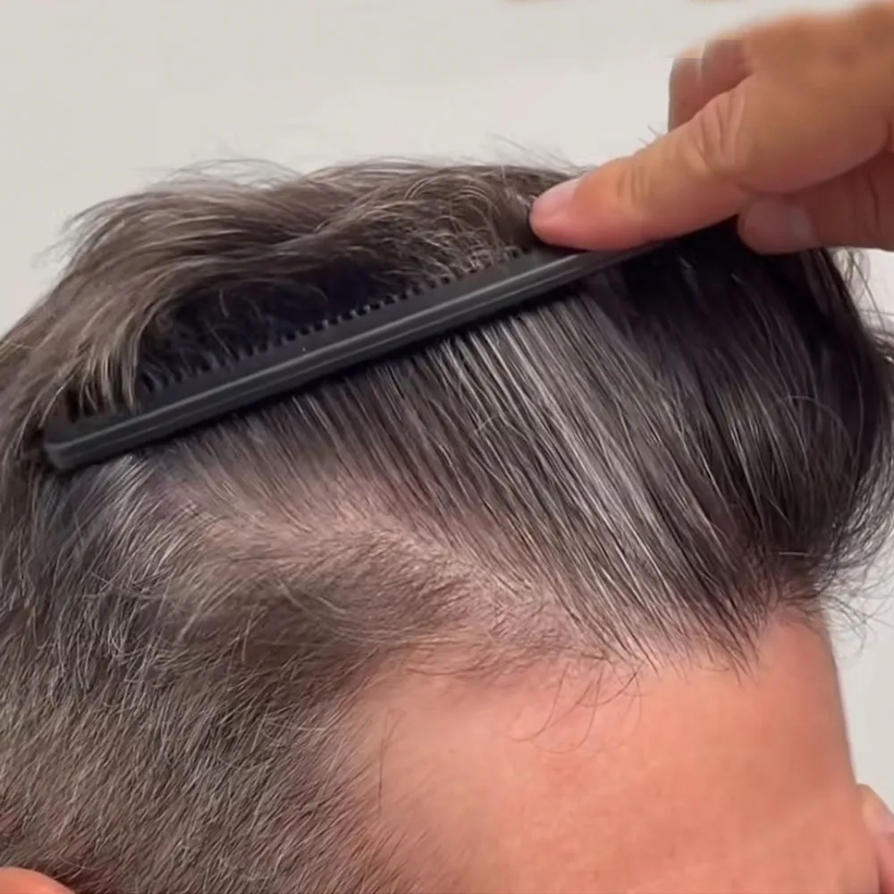 Natural Hairline Vloop 1B50 540# Grey 80%Density 0.02mm Super Ultra Thin Skin Invisible Men Toupee Human Hair Capillary Prosthes