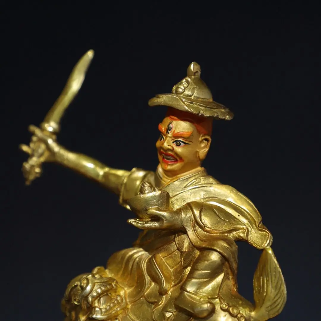 Gesar Warrior Protector Statue Pure Copper Carved Full Gold Gilded Tibetan Home Temple Decor