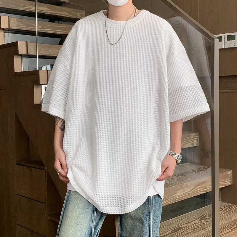 Summer Men T-shirts Oversized Thin Mesh Breathable Short Sleeve Tops Tees Boys Streetwear Hip Hop White Black Casual Clothes Man